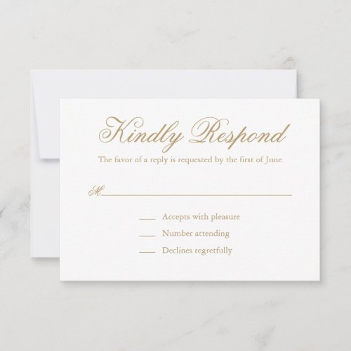 Traditional Calligraphy Formal Gold Wedding RSVP Card