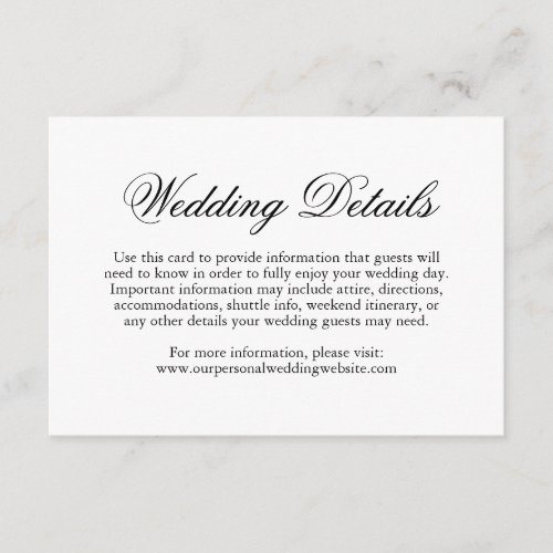Traditional Calligraphy Formal Wedding Details Enclosure Card