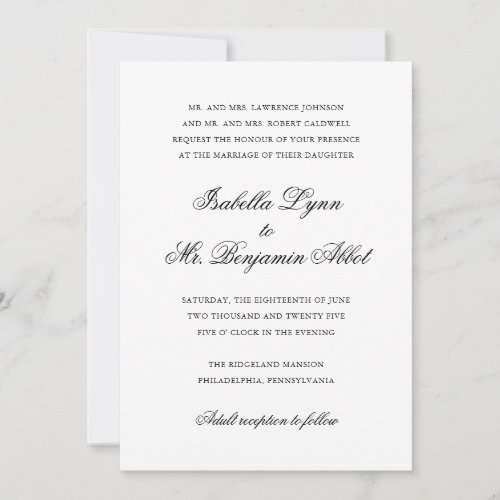 Traditional Calligraphy Names Formal Wedding Invitation