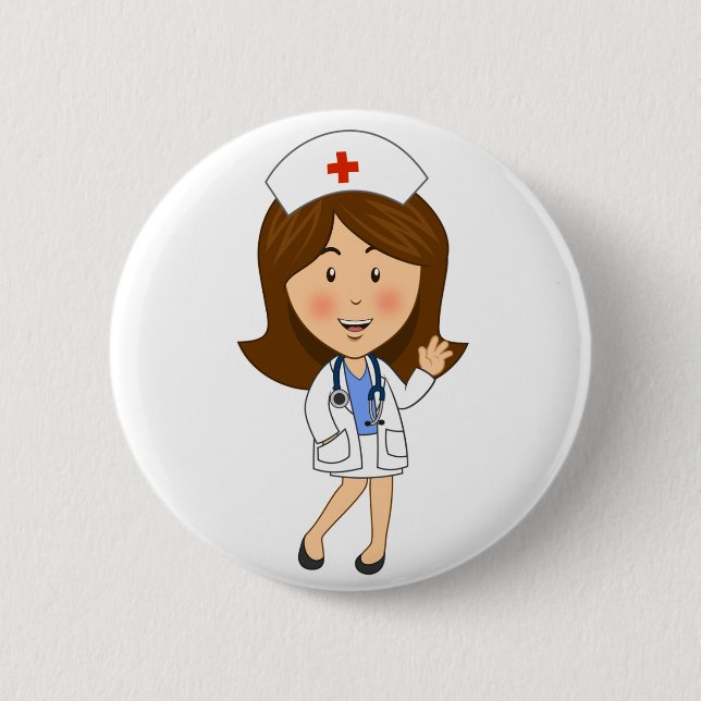Traditional Cartoon Nurse Waving Button (Front)
