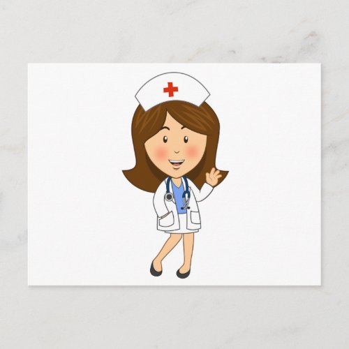 Traditional Cartoon Nurse Waving Postcard