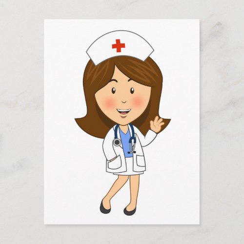 Traditional Cartoon Nurse Waving Postcard