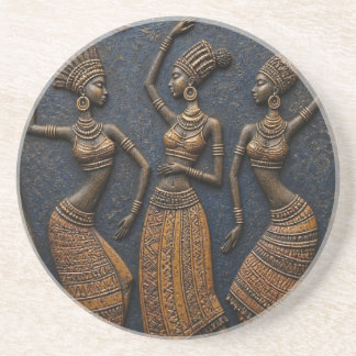 Traditional Carved African Dancers -Ancient Tribal Coaster