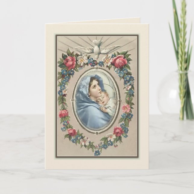 Traditional Catholic Blessed Virgin Mary Flowers Card (Front)