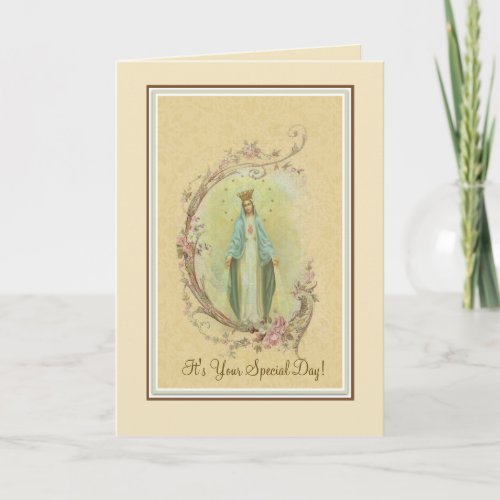 Traditional Catholic Blessed Virgin Mary Flowers Card