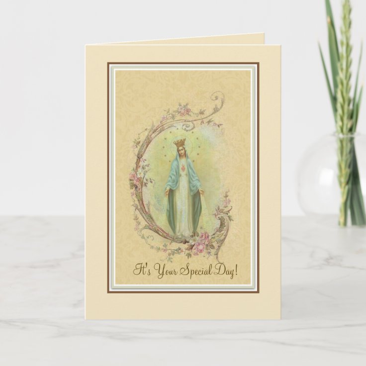 Traditional Catholic Blessed Virgin Mary Flowers Card | Zazzle