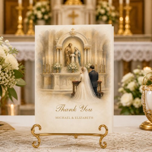 Traditional Catholic Bride Groom Altar Wedding Thank You Card