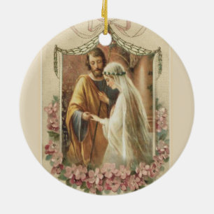 Traditional Catholic Bride Groom Virgin Mary Ceramic Ornament