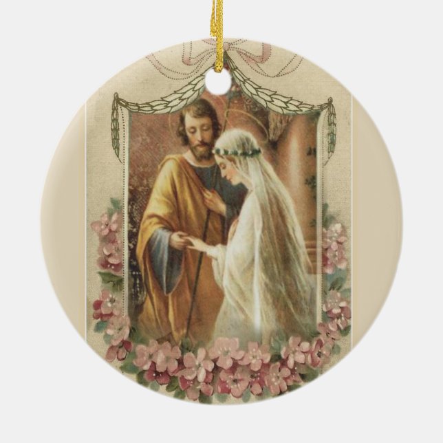 Traditional Catholic Bride Groom Virgin Mary Ceramic Ornament (Back)