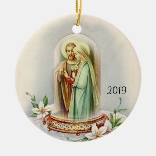 Traditional Catholic Bride Groom Virgin Mary Ceramic Ornament