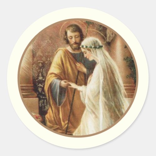 Traditional Catholic Bride Groom Wedding Classic R Classic Round Sticker