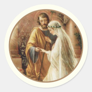 Traditional Catholic Bride Groom Wedding Classic R Round Sticker