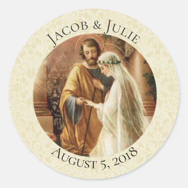 Traditional Catholic Bride Groom Wedding Classic Round Sticker Zazzle