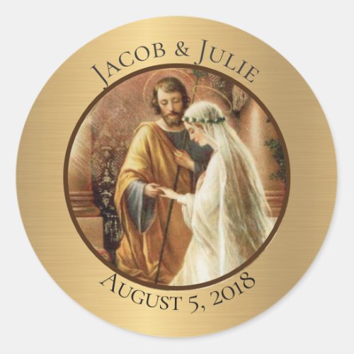 Traditional Catholic Bride Groom Wedding Classic Round Sticker