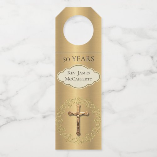Traditional Catholic Crucifix Gold Sheen Bottle Hanger Tag