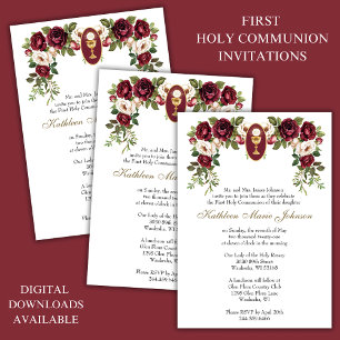 Traditional Catholic Elegant First Holy Communion Invitation