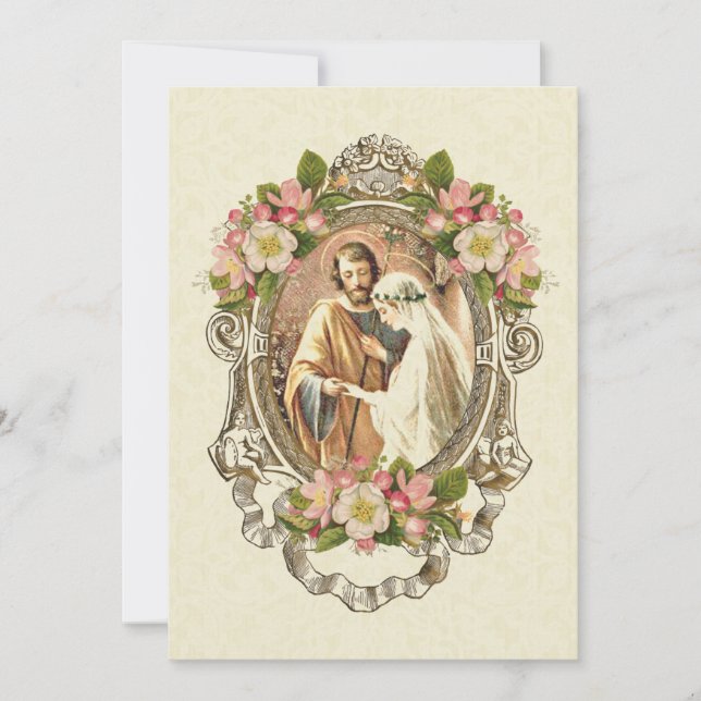 Traditional Catholic Elegant Vintage Wedding Invitation (Front)