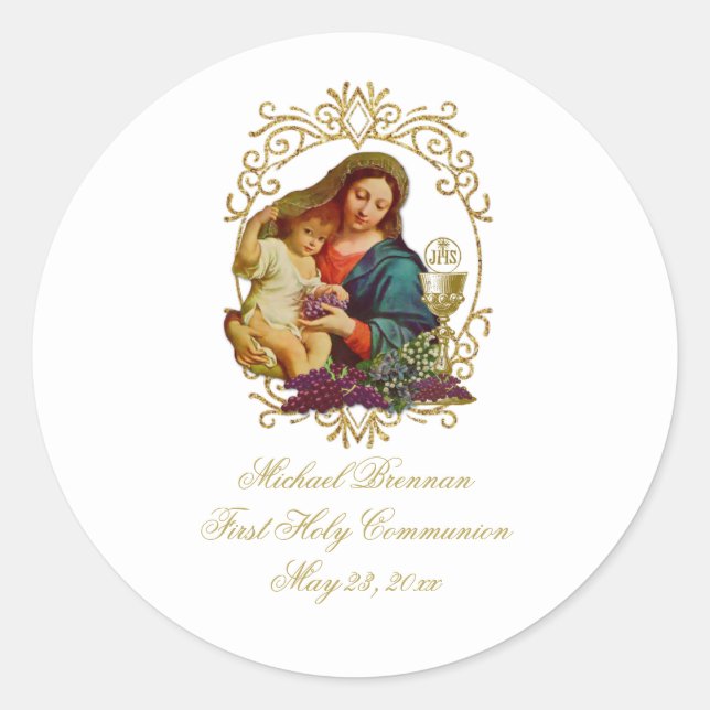 Traditional Catholic First Holy Communion  Classic Round Sticker (Front)