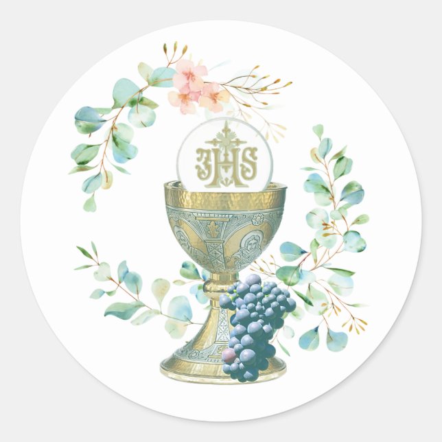 Traditional Catholic First Holy Communion  Classic Round Sticker (Front)