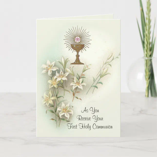Traditional Catholic First Holy Communion Holiday Card | Zazzle