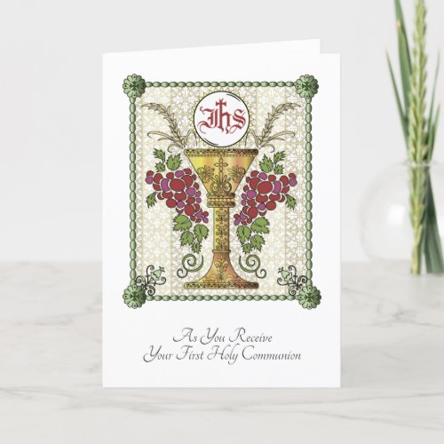 Traditional Catholic First Holy Communion Prayer Card