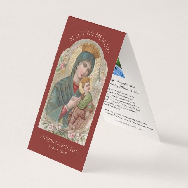 Traditional Catholic Funeral Virgin Mary Prayer  Business Card (Front)