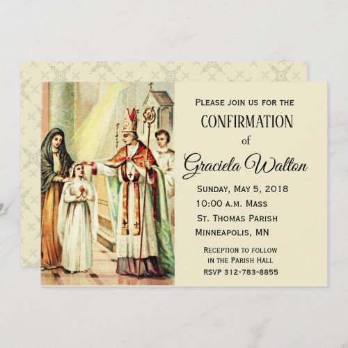 Traditional Catholic Girl Confirmation Confirm Invitation