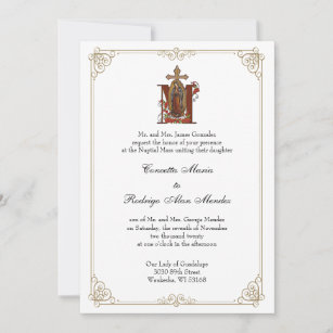 Traditional Catholic Guadalupe Red Roses Gold Invitation