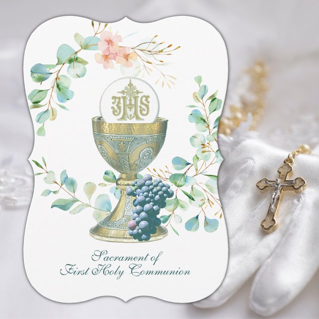 Traditional Catholic  Holy Communion Eucalyptus Invitation (First Holy Communion Invitations)