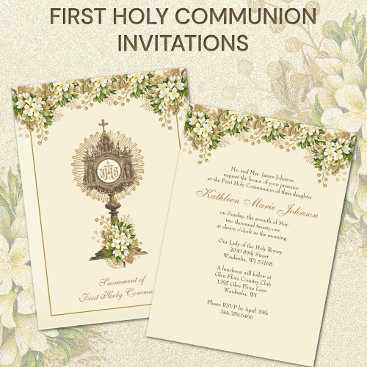 Traditional Catholic Holy Communion Floral Invitation