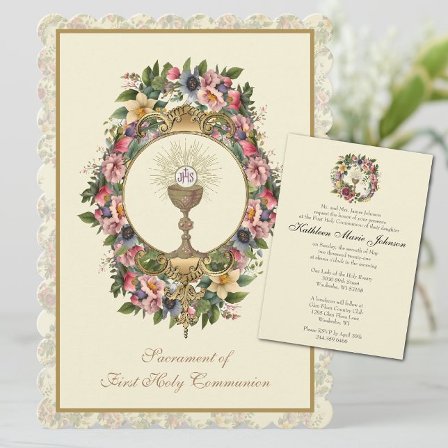 Traditional Catholic Holy Communion Floral Invitation (Creator Uploaded)