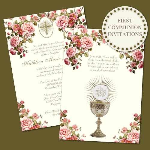 Traditional Catholic Holy Communion Floral Invitation