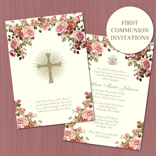 Traditional Catholic Holy Communion Floral Invitation