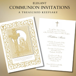 Traditional Catholic Holy Communion Floral Invitation