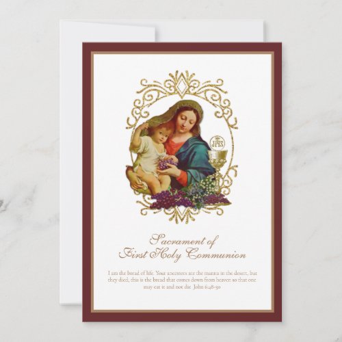Traditional Catholic  Holy Communion Mary Jesus  Invitation