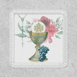 Traditional Catholic  Holy Communion Roses Rosary Patch