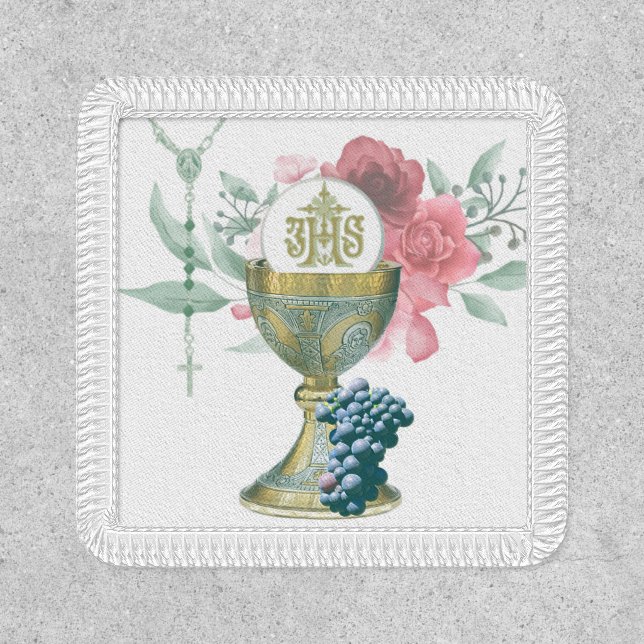 Traditional Catholic  Holy Communion Roses Rosary Patch (Front)