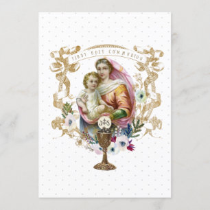 Traditional Catholic Holy Communion Virgin Mary Invitation