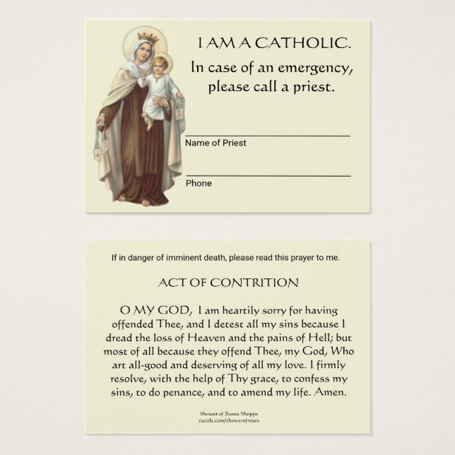 Traditional Catholic ID Emergency Holy Prayer Card (Front & Back)