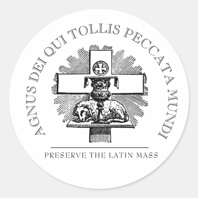 TRADITIONAL CATHOLIC LATIN MASS LAMB OF GOD CLASSIC ROUND STICKER (Front)