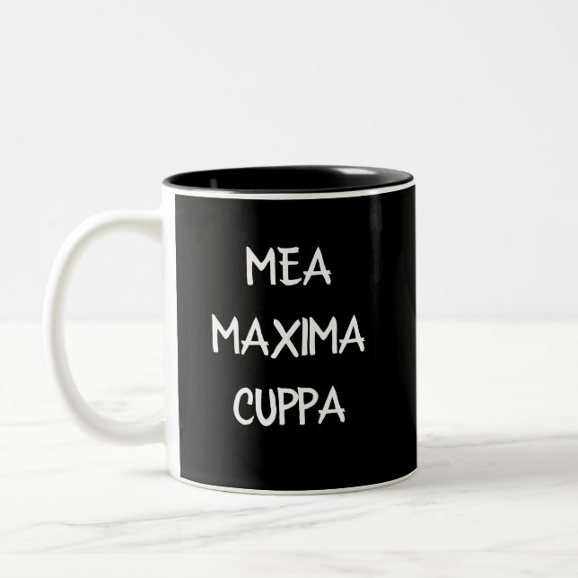 Traditional Catholic Latin Mea Maxima Cuppa   Two-Tone Coffee Mug (Left)