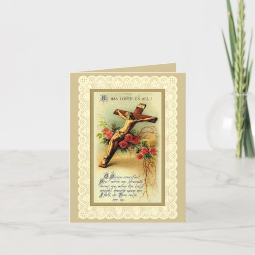 Traditional Catholic Lenten Crucifix Floral Prayer Holiday Card