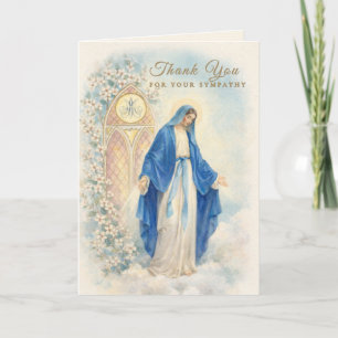 Traditional Catholic Marian Sympathy Floral Gold Letterpress Thank You Card