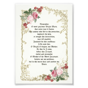 Traditional Catholic Memorare Roses Prayer Photo Print