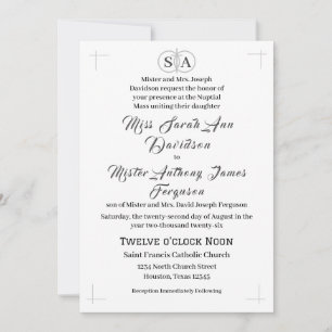 Traditional Catholic Monogram Wedding Invitation