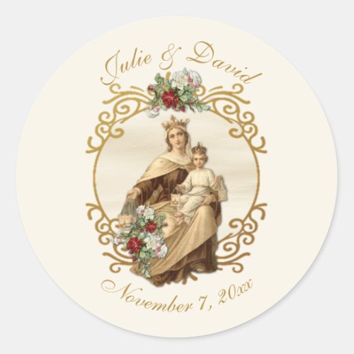 Traditional Catholic Mount Carmel Wedding  Classic Round Sticker