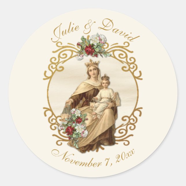 Traditional Catholic Mount Carmel Wedding  Classic Round Sticker (Front)