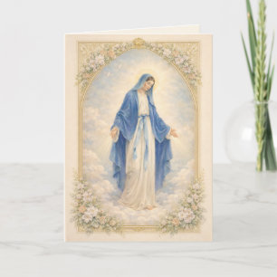Traditional Catholic Our Lady of Grace Gold Frame Letterpress Thank You Card