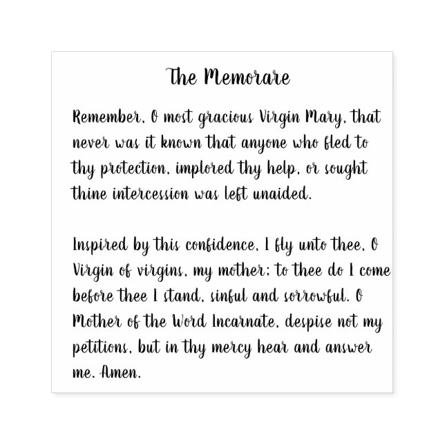 Traditional Catholic Prayer Virgin Mary Memorare Rubber Stamp (Imprint)
