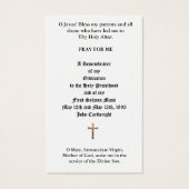 TRADITIONAL CATHOLIC PRIEST ORDINATION HOLY CARDS (Back)